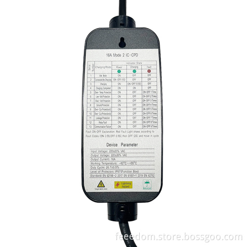 محمولة EV Charger Gun Mode Euro Mode 2 Charger Charging Cable Cable